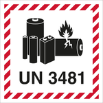 UN 3481 Lithium Batteri Etiket, Selvklæbende Vinyl - Rulle med 250 stk. - Sikkerhedsgiganten Skilte