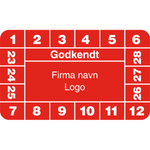 Kalibreringsmærke Godkendt med felt til eget logo ark à 10 stk. - 30 x 50 mm - Sikkerhedsgiganten