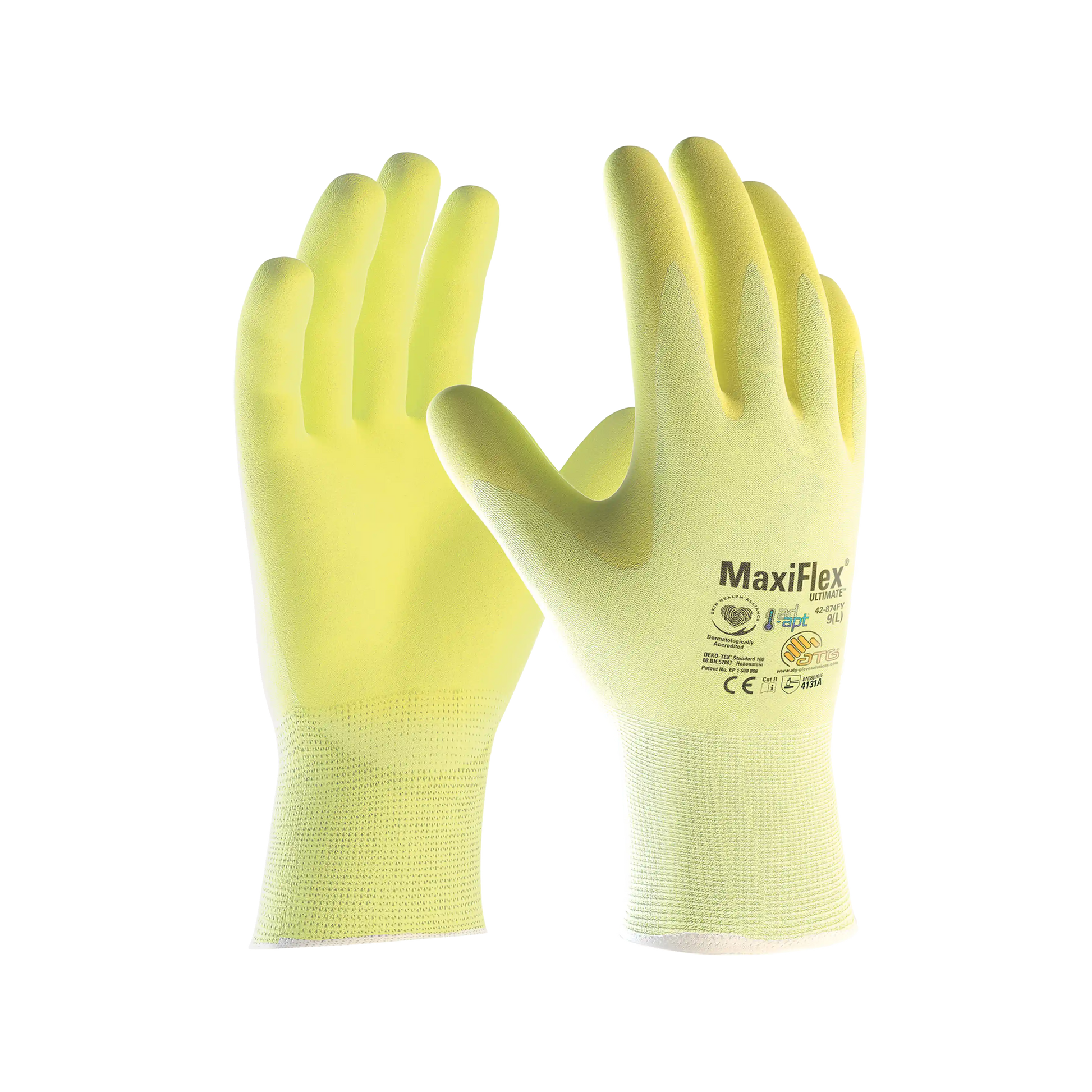 MaxiFlex Ultimate arbejdshandske i neon gul med optimalt greb om værktøj – Sikkerhedsgiganten