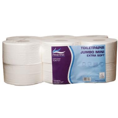 Toiletpapir Pristine Extra Soft Jumbo Mini – 2-lag, Ø18 cm, 160 m, 100% nyfiber, hvid