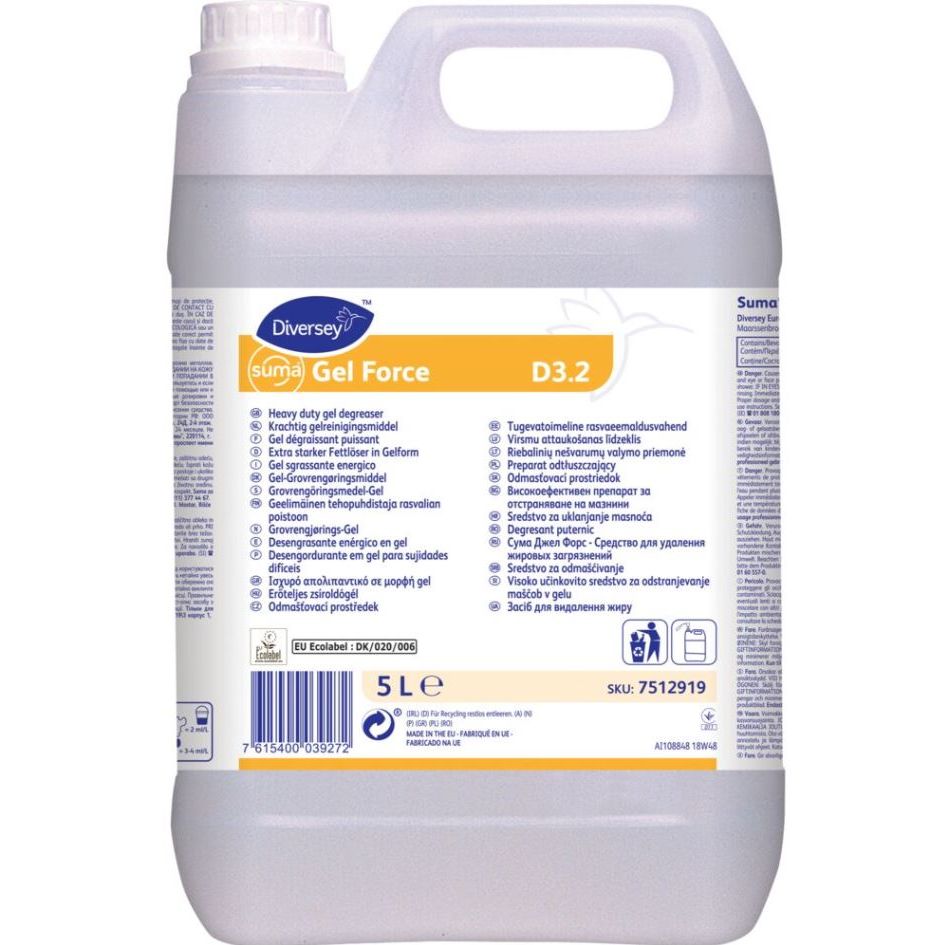 Grundrens, Diversey Suma Gel Force D3.2, 5 l, uden farve og parfume