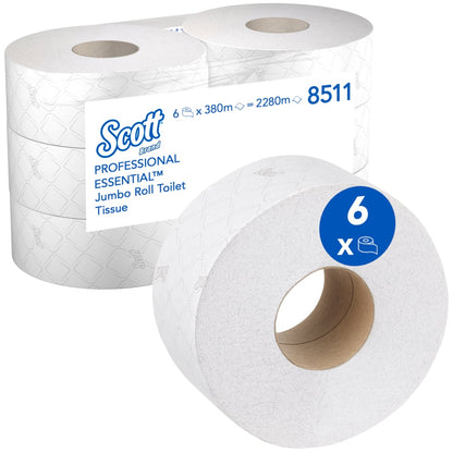Kimberly Clark Essential™ Jumbo Toiletrulle 8511 – 2-lags, Hvid (6 x 380 m)