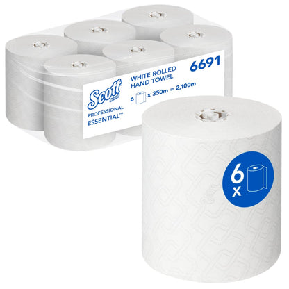 Kimberly Clark Essential™ Håndklæderuller 6691 – 1-lags, Hvid (6 x 350 m)