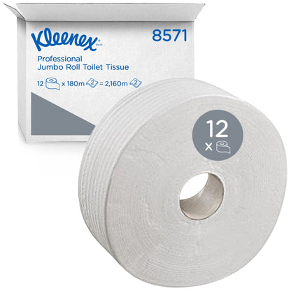 Kimberly Clark Jumbo Toiletrulle 8571 – 2-lags, Hvid (12 x 180 m)