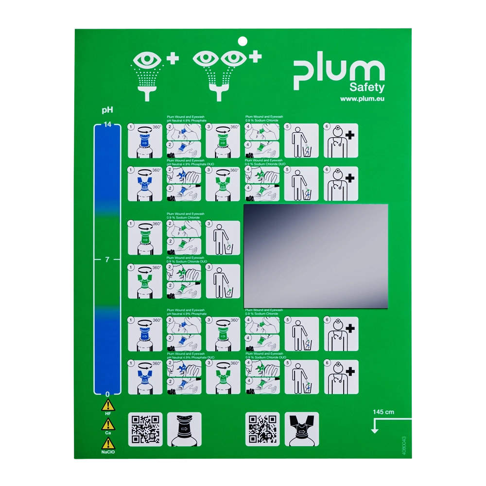 Plum sår- og øjenskylningsplan vejledningsskilt