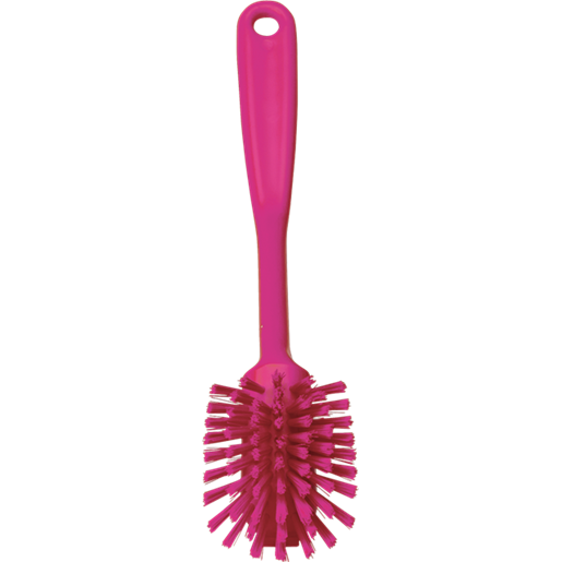 Opvaskebørste, Vikan, 28x6x5,5cm, pink, polyester/PP/rustfrit stål, medium, skrabekant