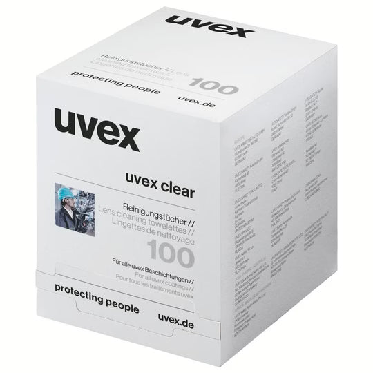 Uvex Clear renseservietter til beskyttelsesbriller – 100 stk. linserengøring til professionelt sikkerhedsudstyr.