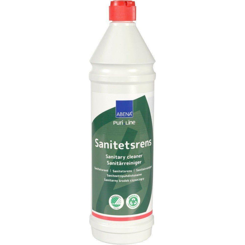 Abena - Puri-Line Sanitetsrengøring 1L, Sur/kalkhæmmende, med farve og parfume | Rengøring | DISCOUNT | Med farve