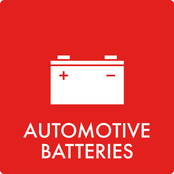 Affaldsskilt Automotive batteries - Sikkerhedsgiganten