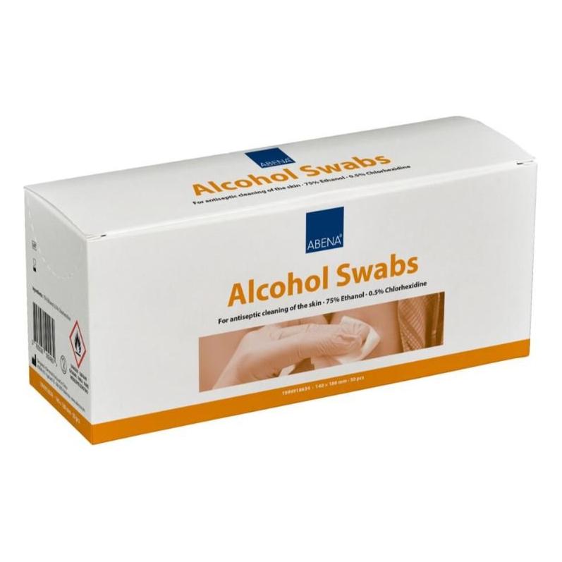 Alkohol serviet, ABENA, 14x18cm, 75% ethanol, 0.5% klorhexidin, enkeltpakket - Sikkerhedsgiganten