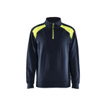BLÅKLÄDER 3353 Sweatshirt half zip - Mørk Marineblå/High Vis Gul Herre - Sikkerhedsgiganten