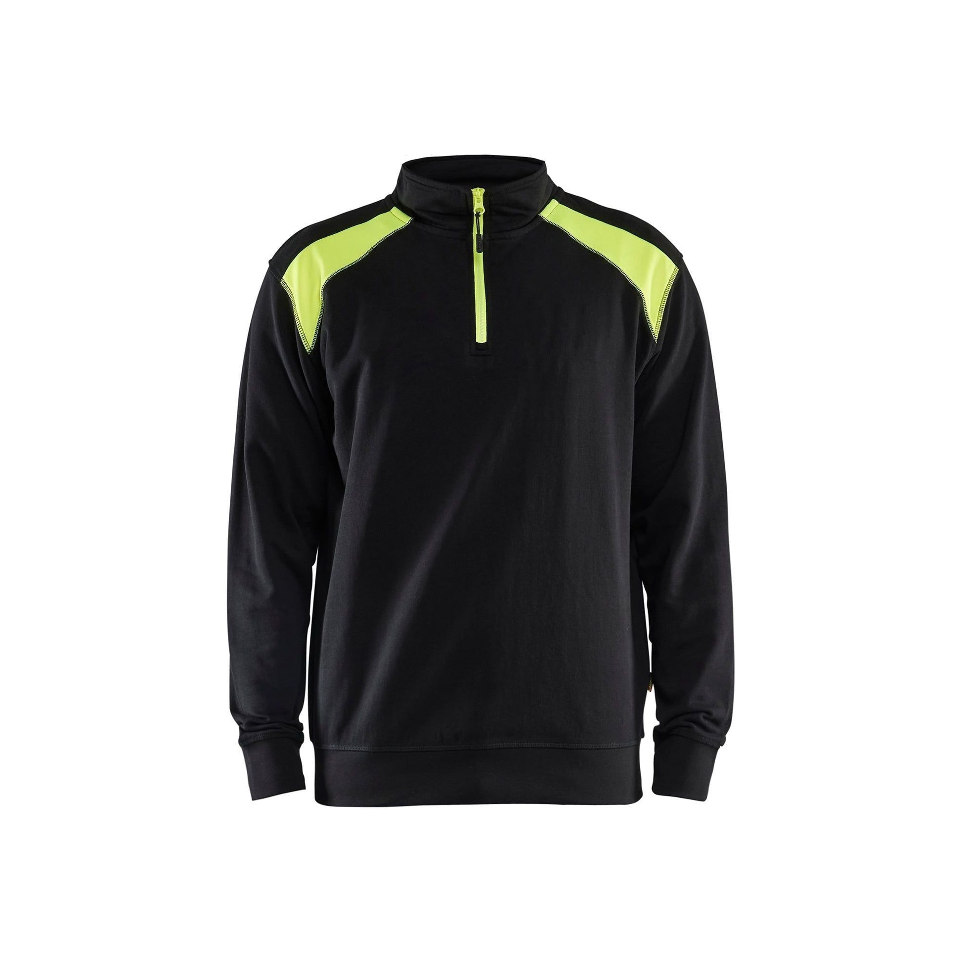 BLÅKLÄDER 3353 Sweatshirt half zip - Sort/High Vis Gul Herre - Sikkerhedsgiganten
