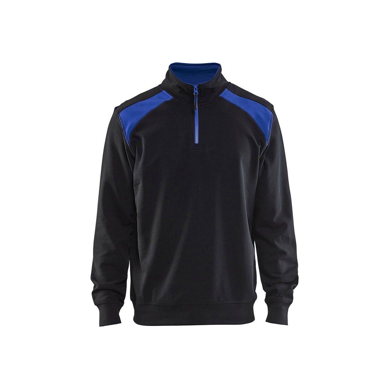 BLÅKLÄDER 3353 Sweatshirt half zip - Sort/Koboltblå Herre - Sikkerhedsgiganten