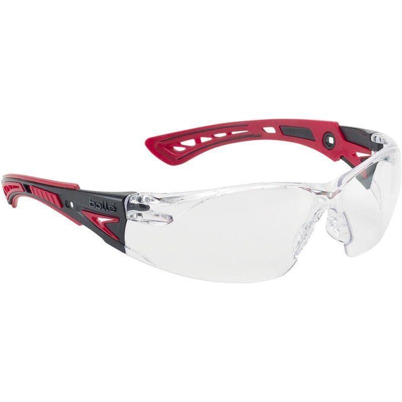Bollé Rush+ Platinum sikkerhedsbrille klar med rødt stel - Sikkerhedsgiganten