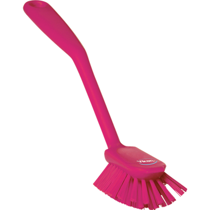 Opvaskebørste, Vikan, 28x6x5,5cm, pink, polyester/PP/rustfrit stål, medium, skrabekant