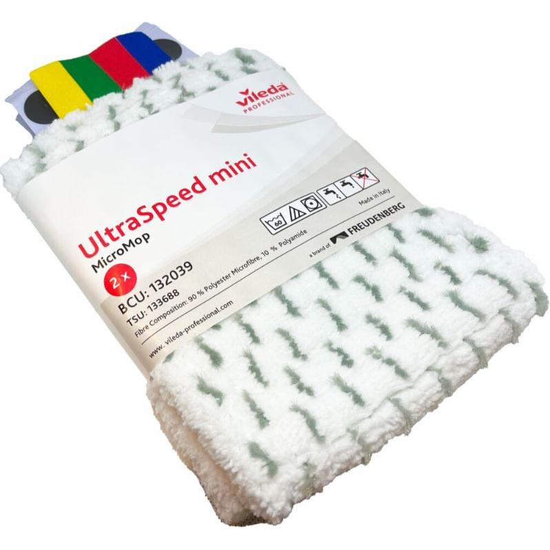 Fugt - og vådmoppe, Vileda UltraSpeed Mini, hvid, mikrofiber, 30 cm, med lommer, 2 stk. - Sikkerhedsgiganten