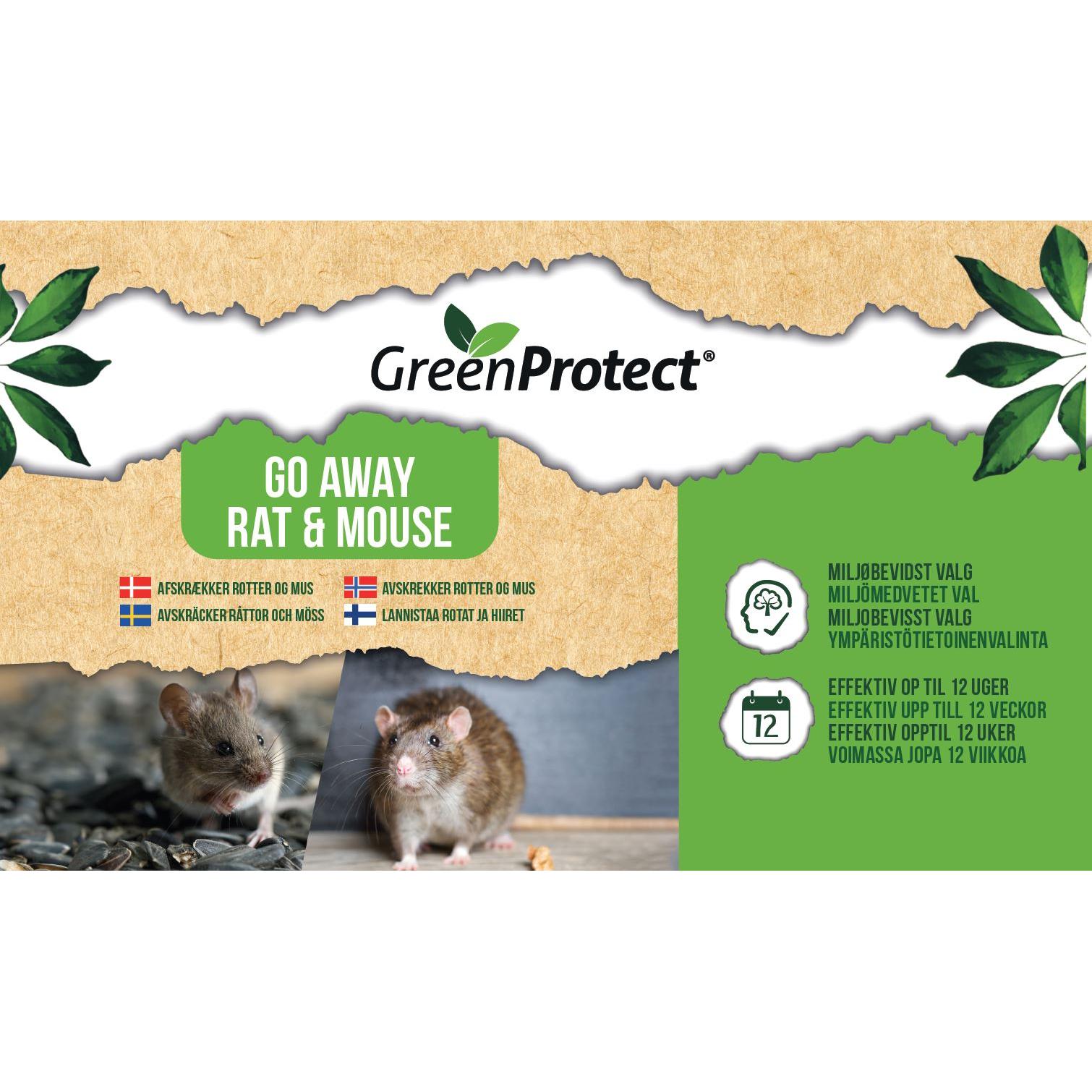 GreenProtect GO AWAY RAT & MOUSE – Naturlig Afskrækkelse af Rotter og Mus - Sikkerhedsgiganten