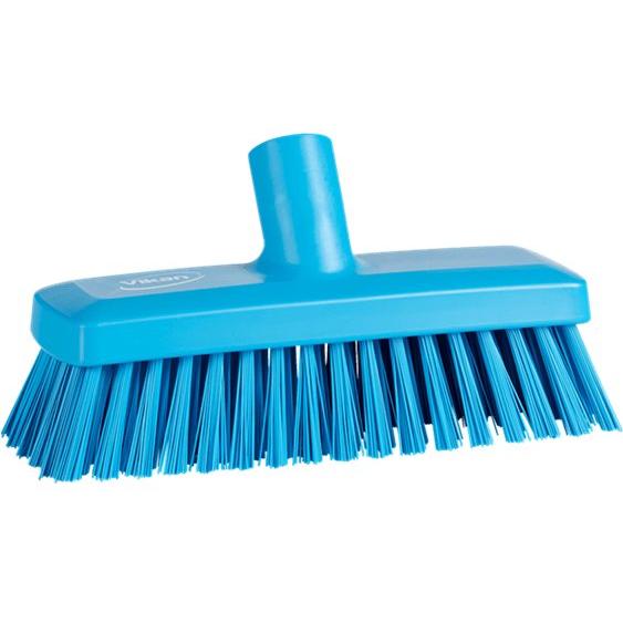 Gulv - og vægvaskebørste, Vikan, blå, polyester/PP/rustfrit stål, 22,5 cm, stive børstehår - Sikkerhedsgiganten