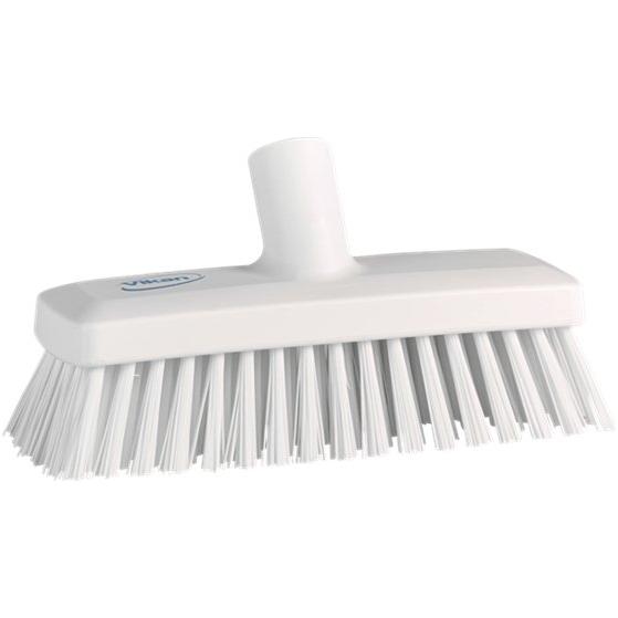 Gulv - og vægvaskebørste, Vikan, hvid, polyester/PP/rustfrit stål, 22,5 cm, stive børstehår - Sikkerhedsgiganten