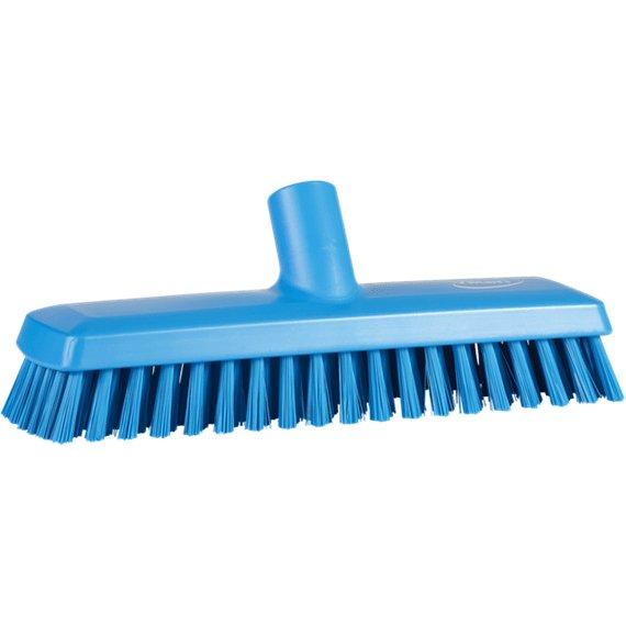 Gulvskrubbe med vandgennemløb, Vikan, flere farver, PP/polyester/rustfrit stål, 27 cm, medium børstehår - Sikkerhedsgiganten
