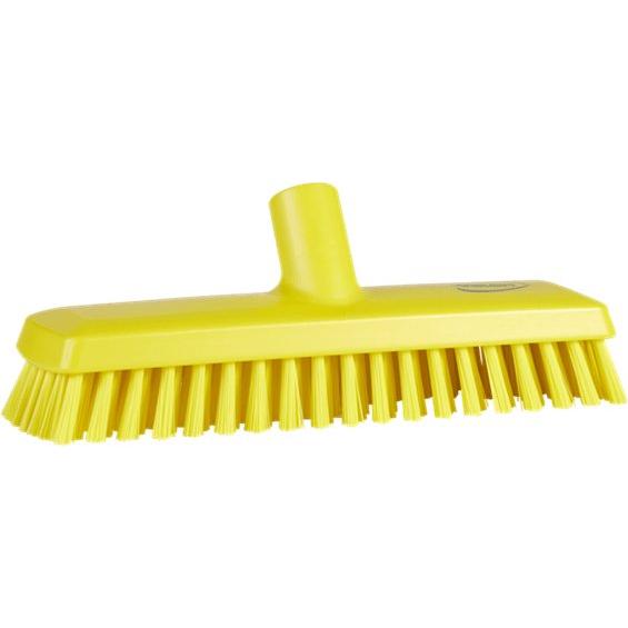 Gulvskrubbe med vandgennemløb, Vikan, flere farver, PP/polyester/rustfrit stål, 27 cm, medium børstehår - Sikkerhedsgiganten