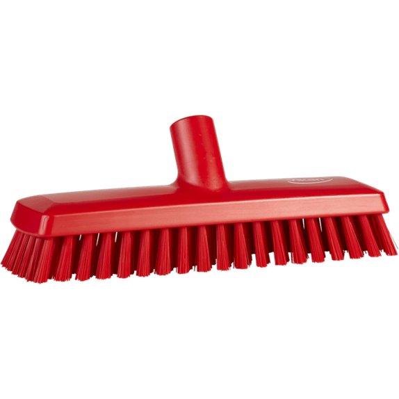 Gulvskrubbe med vandgennemløb, Vikan, flere farver, PP/polyester/rustfrit stål, 27 cm, medium børstehår - Sikkerhedsgiganten