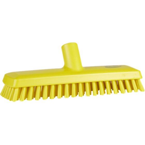 Gulvskrubbe med vandgennemløb, Vikan, flere farver, PP/polyester/rustfrit stål, 27 cm, meget stive børstehår'