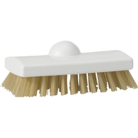 Håndbørste, Vikan, 15x6,5x5,5cm, hvid, PP/polyester/rustfrit stål, stive børstehår - Sikkerhedsgiganten