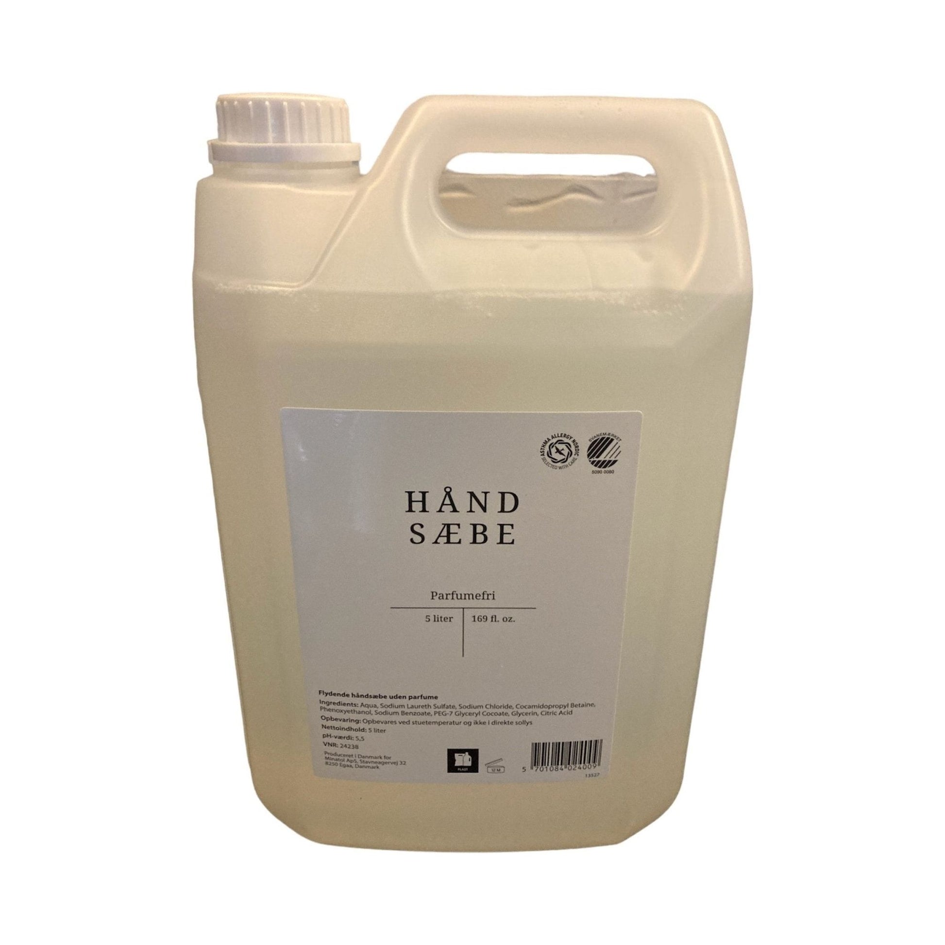 Håndsæbe 5 liter til refill Parfumefri, Svanemærket & astma allergi - Sikkerhedsgiganten