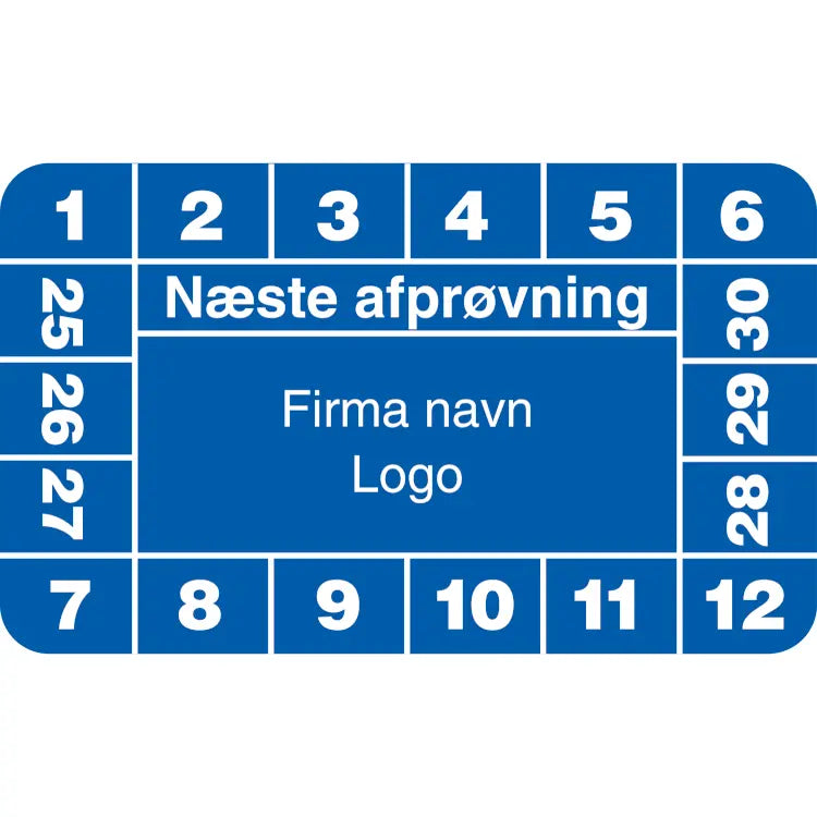 Kalibreringsmærke Godkendt med felt til eget logo ark à 10 stk. - 30 x 50 mm (2024 - 2029) - Sikkerhedsgiganten