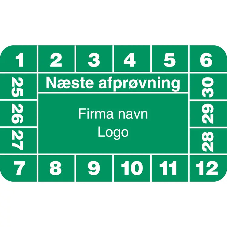 Kalibreringsmærke Godkendt med felt til eget logo ark à 10 stk. - 30 x 50 mm (2024 - 2029) - Sikkerhedsgiganten