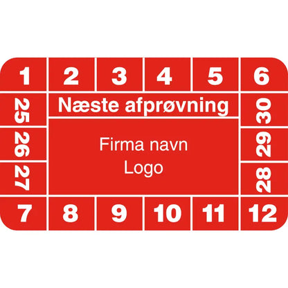 Kalibreringsmærke Godkendt med felt til eget logo ark à 10 stk. - 30 x 50 mm (2024 - 2029) - Sikkerhedsgiganten