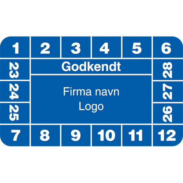Kalibreringsmærke Godkendt med felt til eget logo ark à 10 stk. - 30 x 50 mm - Sikkerhedsgiganten