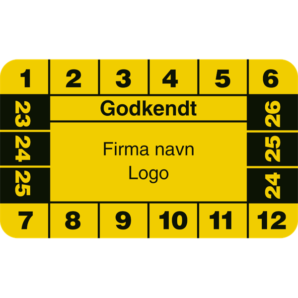 Kalibreringsmærke Godkendt med felt til eget logo ark à 10 stk. - 30 x 50 mm - Sikkerhedsgiganten