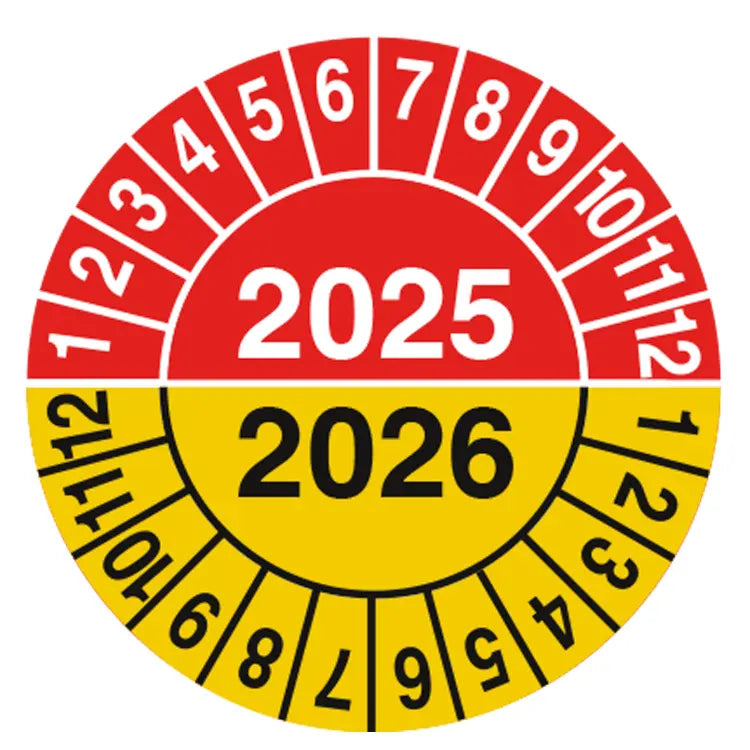 Kalibreringsmærker i Selvklæbende vinyl Ark á 10 stk. 2025 & 2026 - Sikkerhedsgiganten Kalibreringsmærker