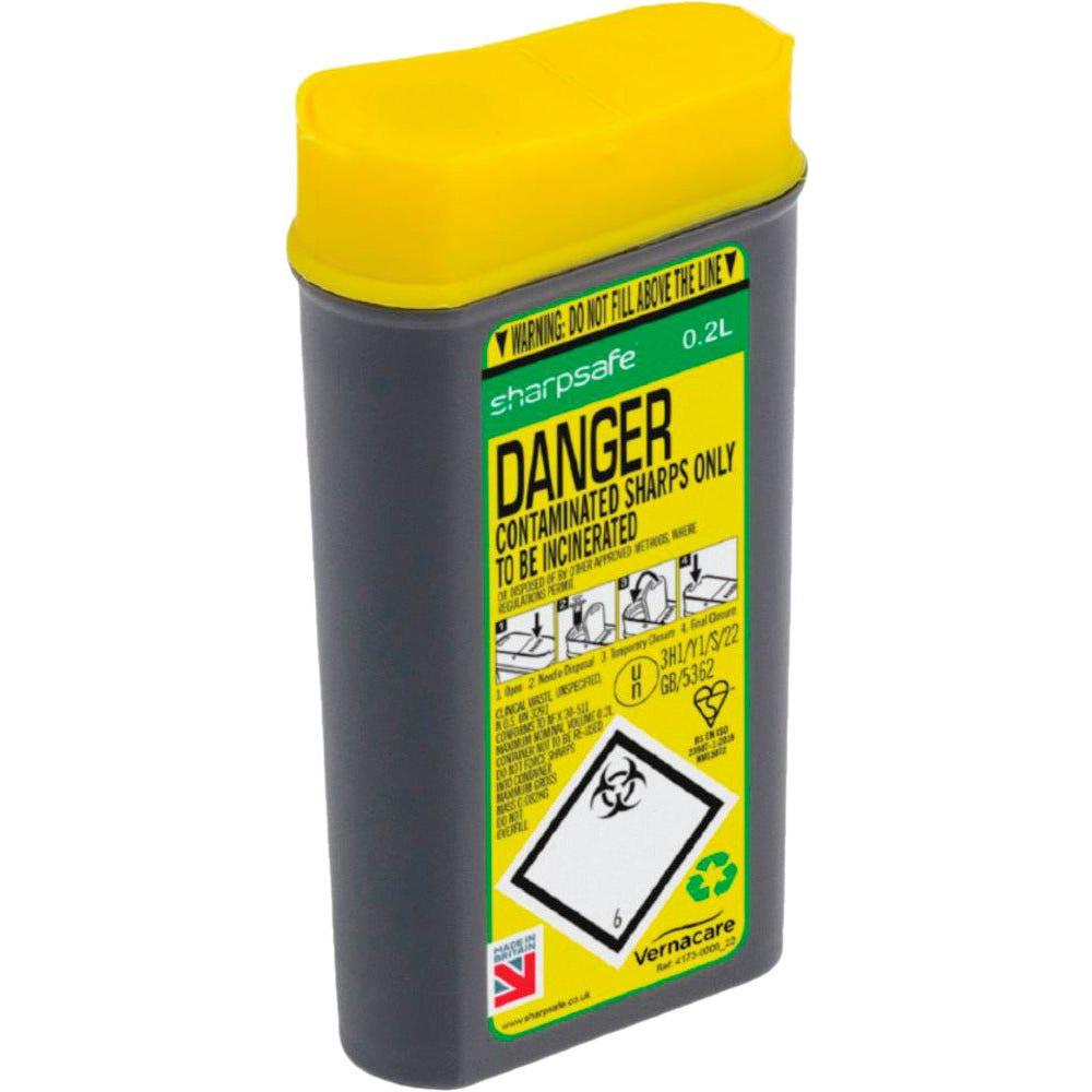 Kanyleboks, Sharpsafe, 200 ml, sort, med gult låg, lommemodel - Sikkerhedsgiganten