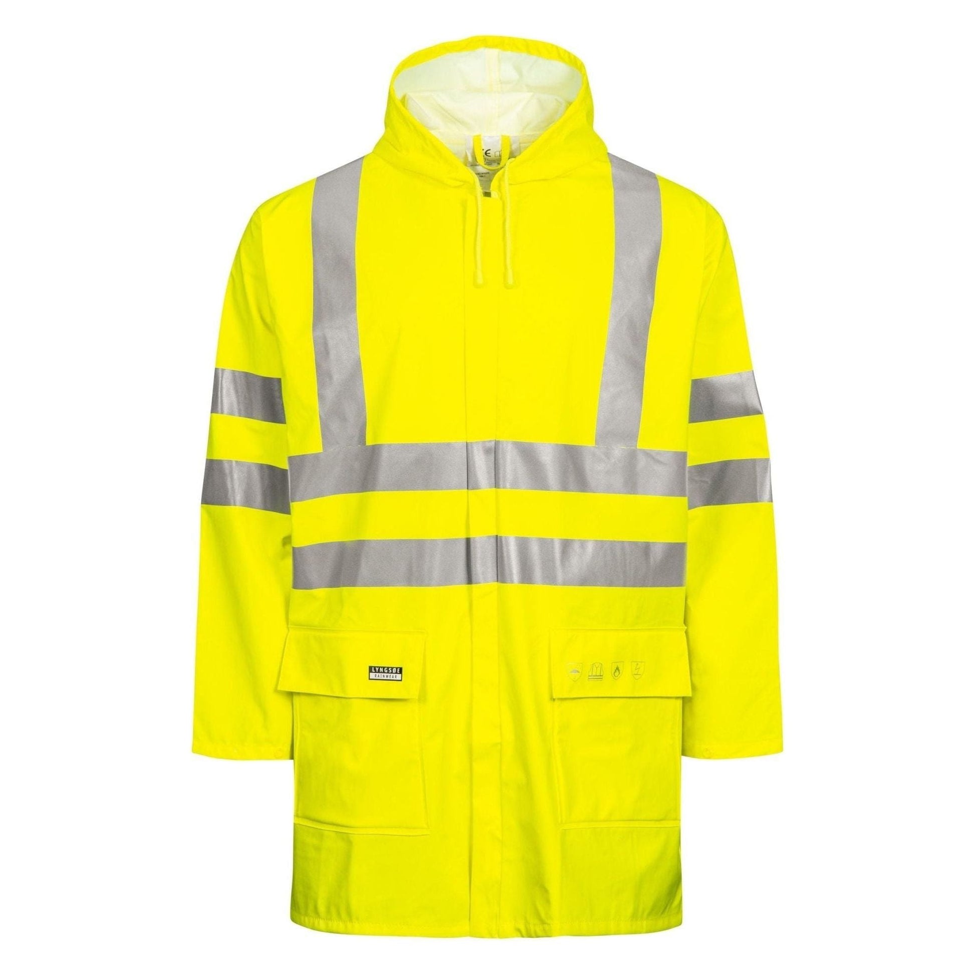 Lyngsøe brandhæmmende Hi - vis regnjakke PU FR - LR55 - Sikkerhedsgiganten