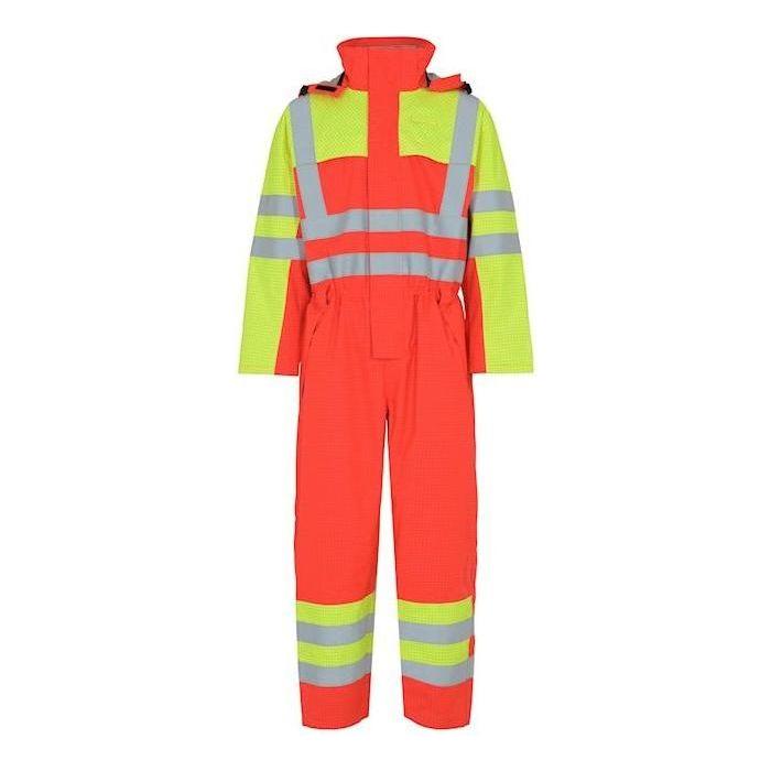 Lyngsøe brandhæmmende Hi - vis regnkedeldragt slidstærk FR - LR11657 Saturn Yellow/Red - Sikkerhedsgiganten