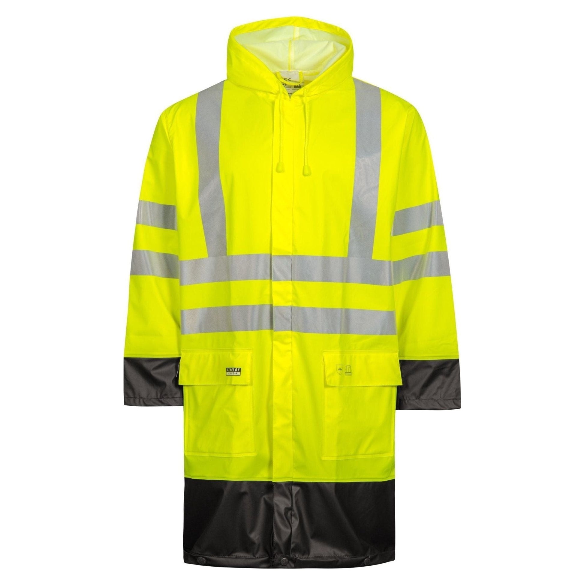 Lyngsøe Hi - vis regnjakke i PU kvalitet, 100 cm lang LR8030 - Sikkerhedsgiganten