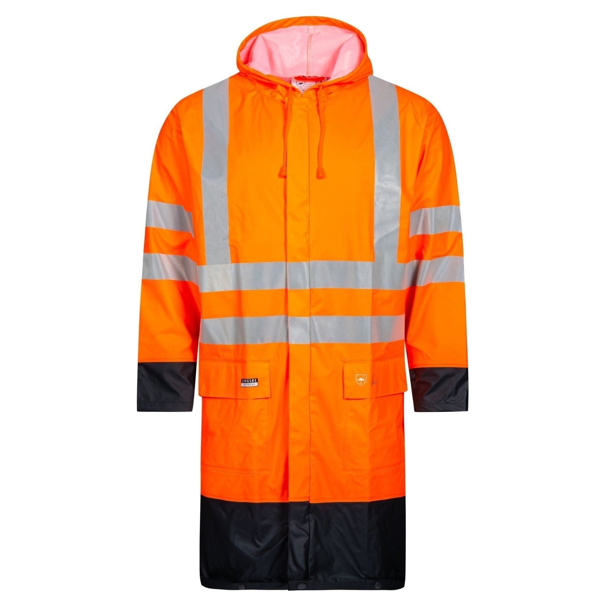 Lyngsøe Hi - vis regnjakke i PU kvalitet, 100 cm lang LR8030 - Sikkerhedsgiganten