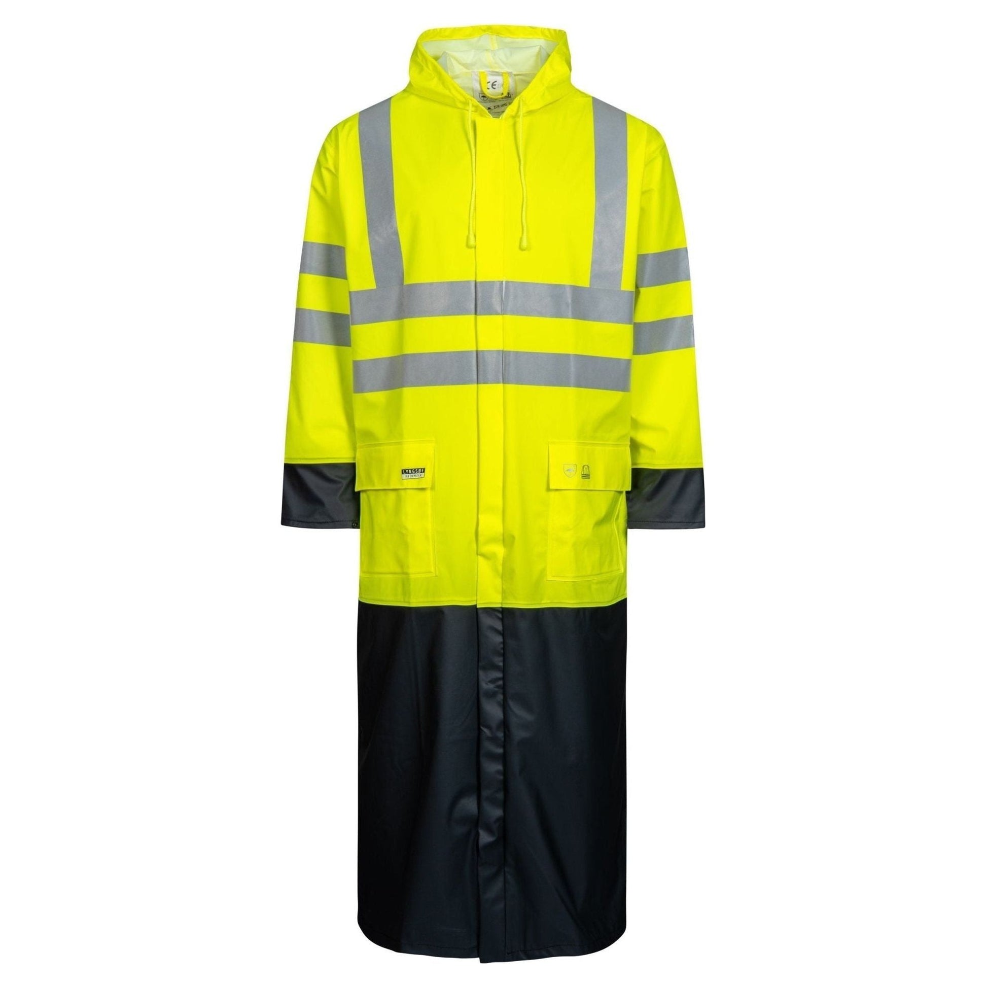 Lyngsøe Hi - vis regnjakke i PU kvalitet, 135 cm lang LR8085 - Sikkerhedsgiganten