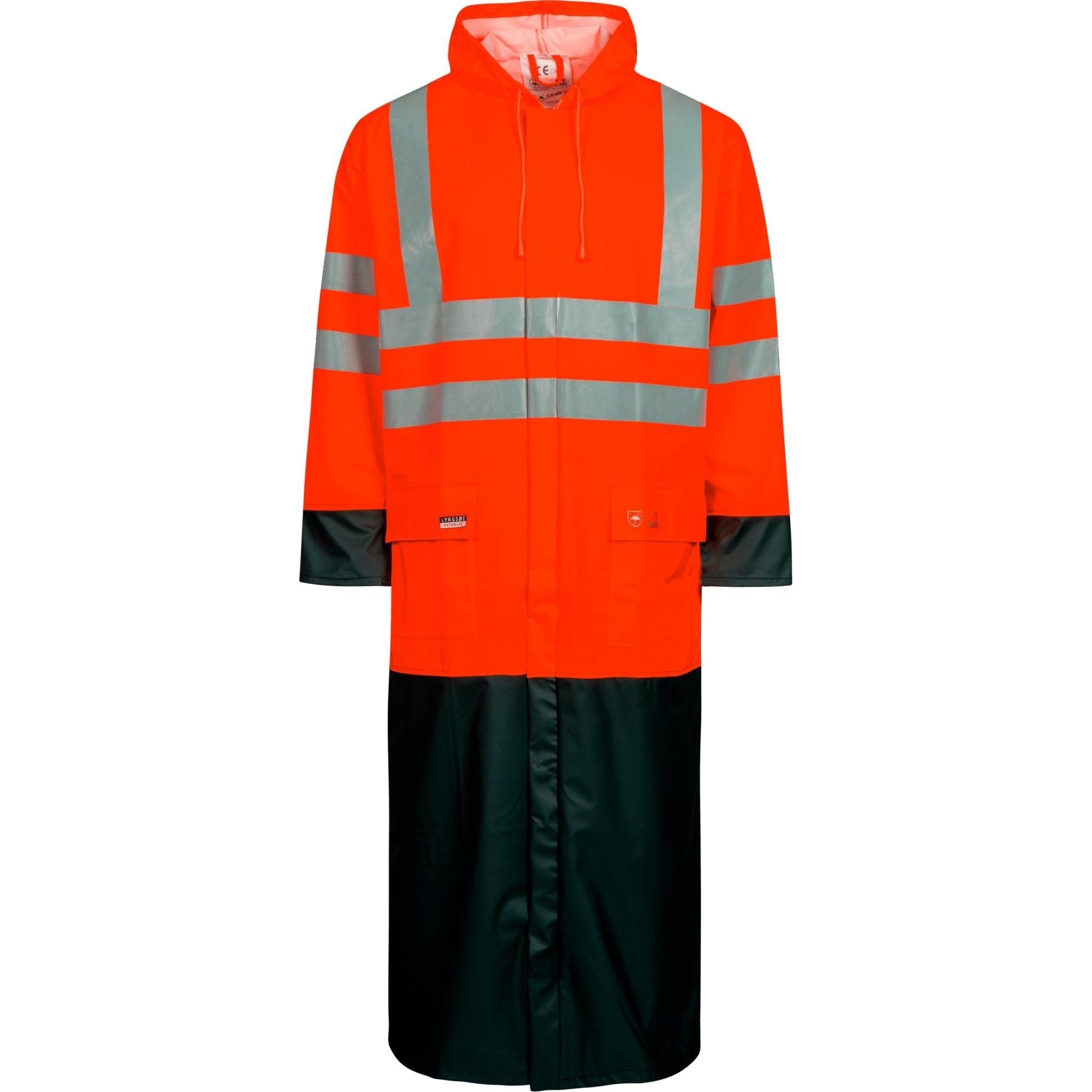 Lyngsøe Hi - vis regnjakke i PU kvalitet, 135 cm lang LR8085 - Sikkerhedsgiganten