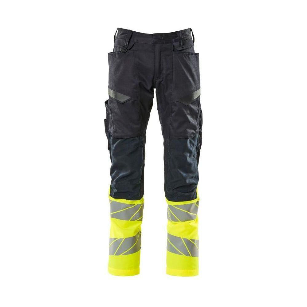 Mascot® Accelerate Safe Bukser med Knælommer, stretch - zoner - 19679 - 236 - mørk marine/Hi - Vis gul klasse 1
