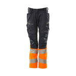 Mascot Accelerate Safe Arbejdsbukser med knælommer dame pasform - mørk marine/hi-vis orange 19678 - 236 - Sikkerhedsgiganten