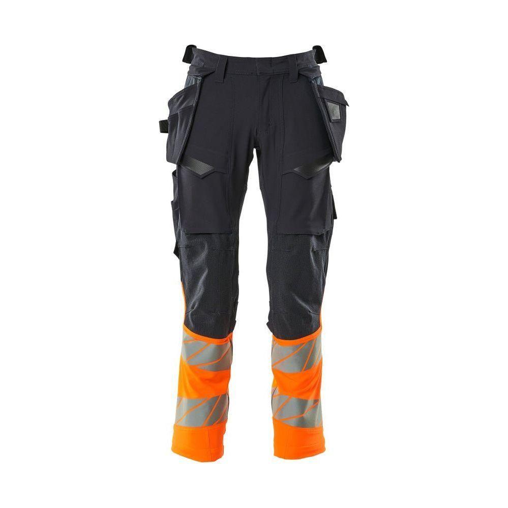 Mascot®Accelerate Safe håndværkerbukser hængelommer Full Stretch 19131 - 711 - 01014 mørk marine/hi - vis orange