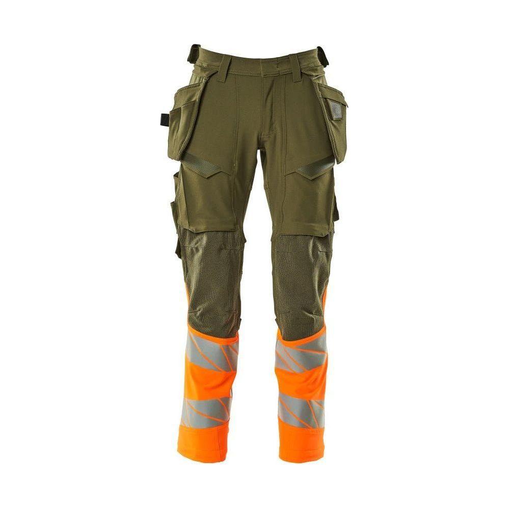 Mascot®Accelerate Safe håndværkerbukser hængelommer Full Stretch 19131 - 711 - 3314 mosgrøn/orange Hi - Vis