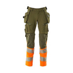 Mascot®Accelerate Safe håndværkerbukser hængelommer Full Stretch 19131 - 711 - 3314 mosgrøn/orange Hi - Vis
