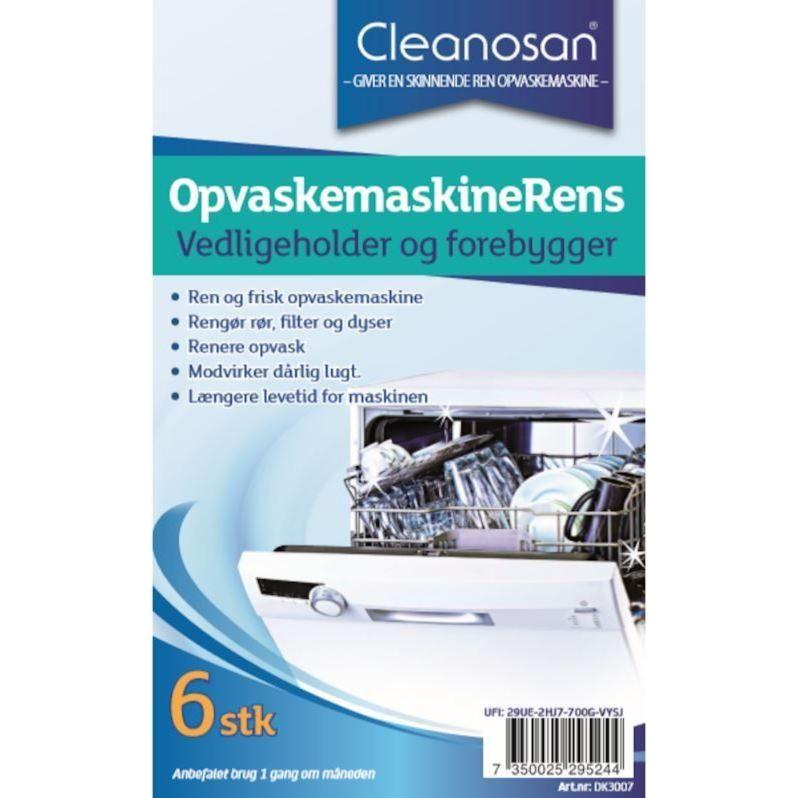 Opvaskemaskineafkalker Cleanosan med farve og parfume 6stk - Sikkerhedsgiganten
