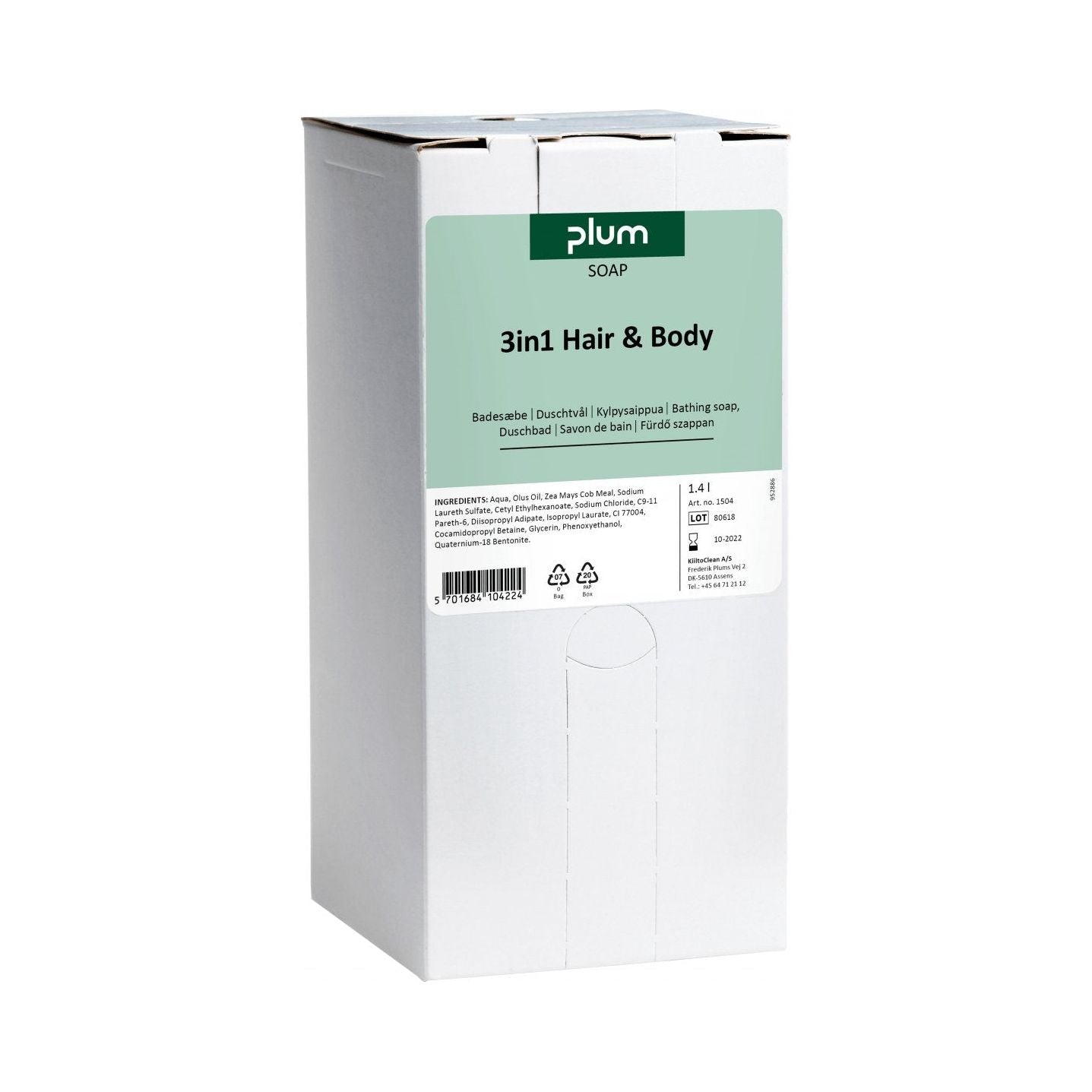 Plum 3in1 Hair & Body 1,4 l Bag - in - box MP 1504 - Sikkerhedsgiganten