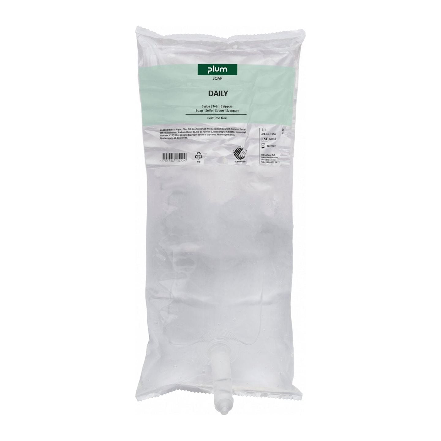 Plum Daily 1556 mild flydende sæbe 1000 ml pose - Sikkerhedsgiganten
